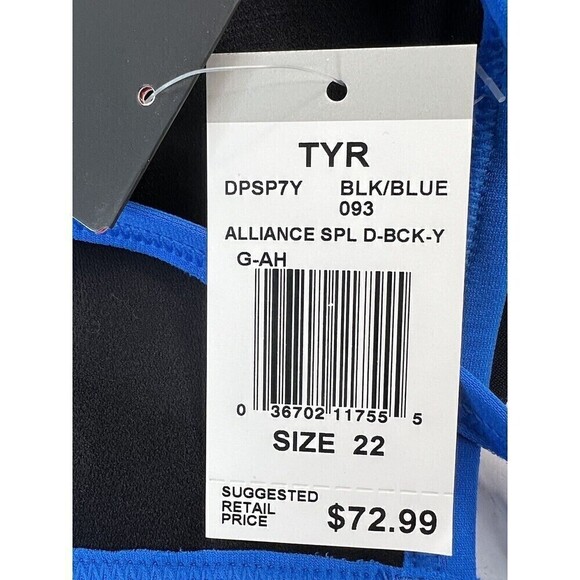 TYR Durafast YOUTH Alliance Splice DiamondBack 1pc Swimsuit Blue Size 22 (6/6X) - Picture 7 of 8